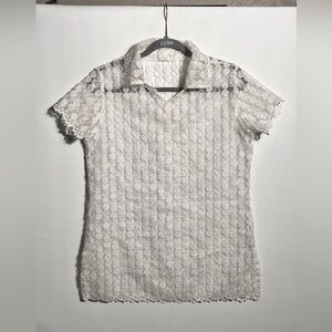 Vintage Musso Elegant White Lace Women's Top Medium